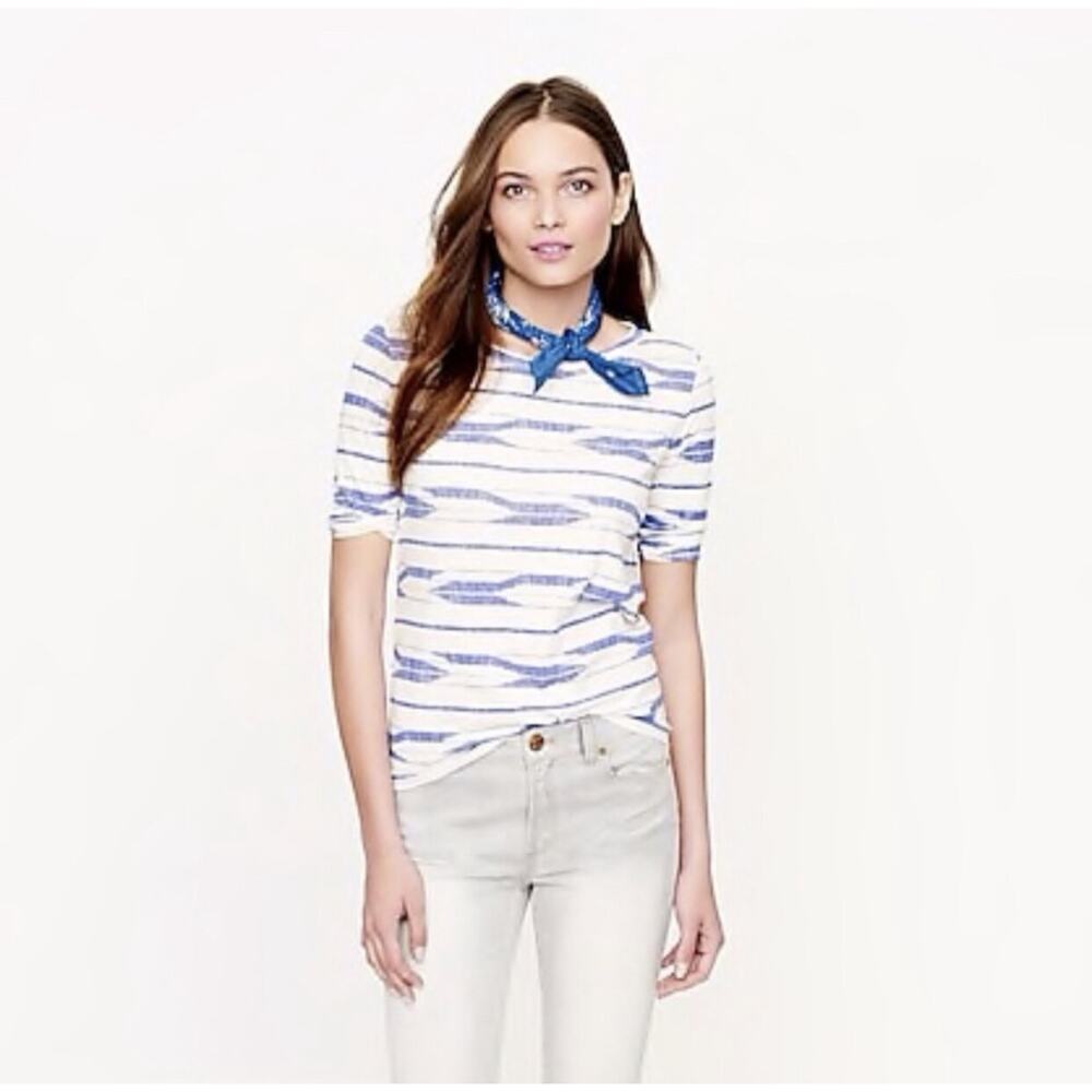 J. Crew Blue Ivory 3/4 Sleeve Cotton Top Women's XXS